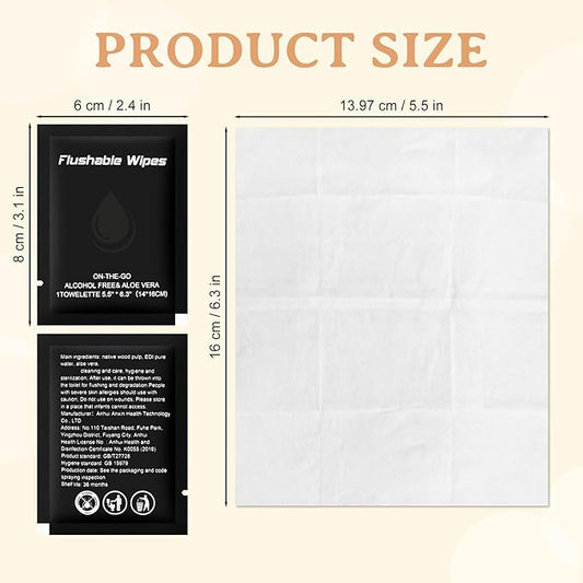 twoworld Flushable Wipes Travel Size Individually Wrapped for Women and Men,Unscented Wet Wipes Travel Size for Adult,Women,Men,Girl and Homeless (black,pack of 100)