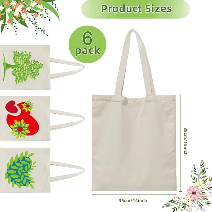 6 I 12 I 24 Pack Canvas Tote Bags,Reusable Blank Canvas for Shopping Bags,Grocery Bags,DIY Gift Bags