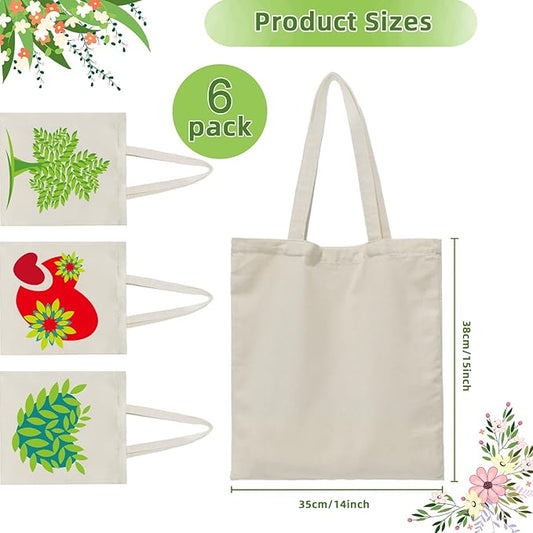 6 I 12 I 24 Pack Canvas Tote Bags,Reusable Blank Canvas for Shopping Bags,Grocery Bags,DIY Gift Bags