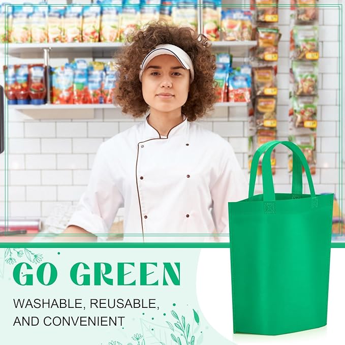 Windyun Reusable Grocery Bags Large Non Woven Shopping Bags with Handle Foldable Portable Tote Carryall Bulk 11.8x6x13.8 Inch