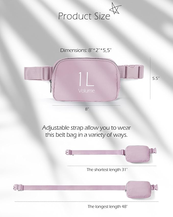 ODODOS Unisex Mini Belt Bag with Adjustable Strap Small Fanny Pack for Workout Running Traveling Hiking, Lavender