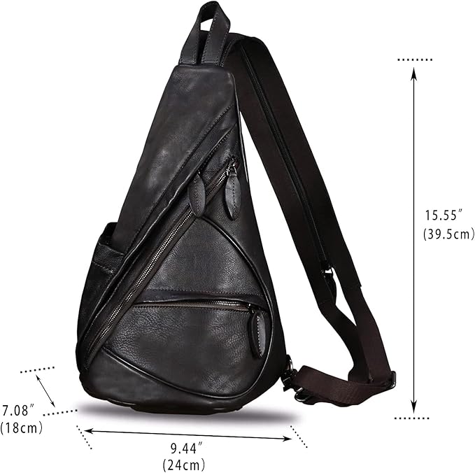 Genuine Leather Sling Bag for Men and Women - Vintage Sling Backpack Shoulder Crossbody Chest Bag for Ipad
