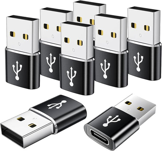 USBA to USBC Adapter 8 Pack,USB Type C Adapter,USB-A OTG Adaptor,Type-C Charger Cable Converter,USB Adapters for iPhone 15 14 13,iWatch,iPad,Phones,Black