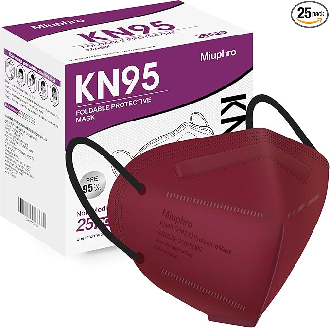 Miuphro KN95 Face Mask, 5-Layer Design Cup Dust Safety KN95 Masks 25 Pack, Red
