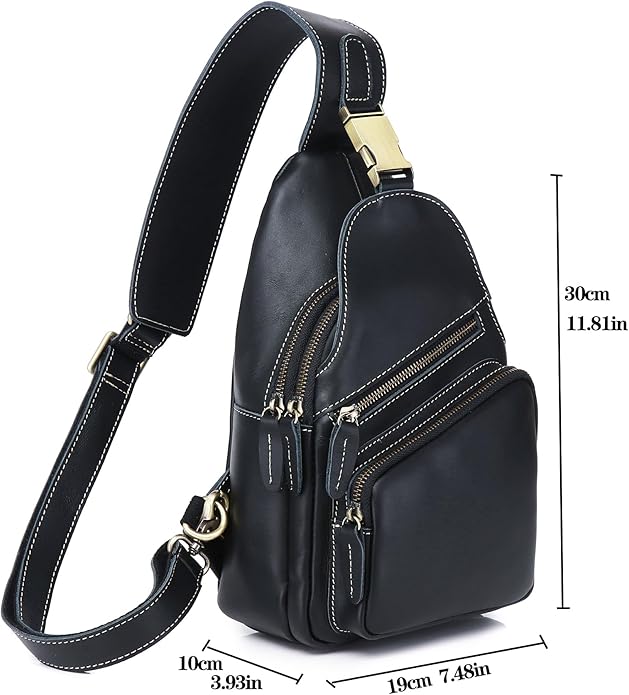 Genuine Leather Sling Bag for Men Women Backpack Chest Shoulder Satchel Crossbody Bags Casual Outdoor Daypack