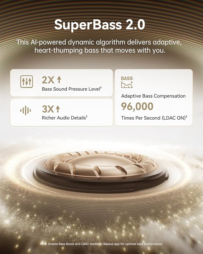 Baseus Bowie MC1 Pro Open Ear Clip-On Headphones, Hi-Res LDAC & HiFi4 Acoustic Sound, 5g Ultra-Lightweight Comfort, SuperBass 2.0, DNN 4-Mic AI Clear Calls, IP67 Waterproof, Bluetooth 6.0 (Titanium)