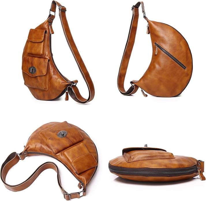 Genuine Leather Sling Bag for Men Women Backpack Chest Shoulder Satchel Crossbody Bags Casual Outdoor Daypack