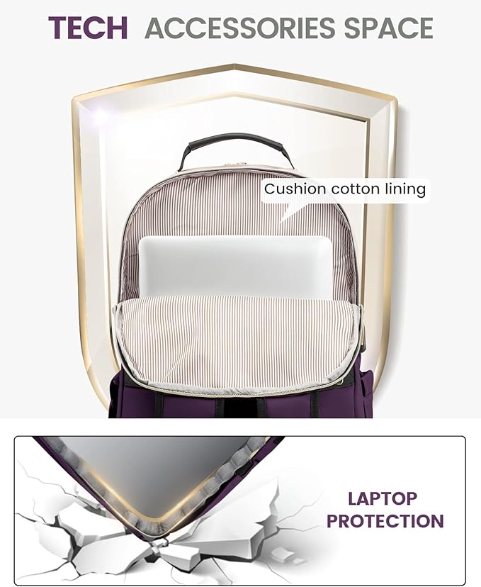 LOVEVOOK Laptop Backpack Purse for Women, Work Travel Computer Bags, College School Backpack for Student Girl, Quilted Casual Daypack with USB Port, Fit 15.6 Inch Laptop, Deep Plum