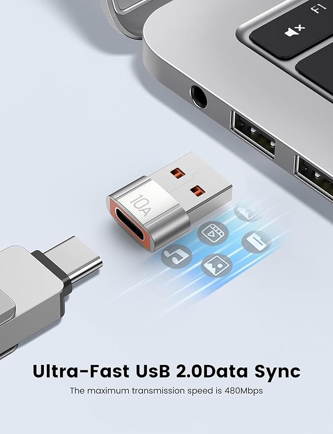 20Pack 200W USB C to USB Adapter, with Fast Charging & 480MB Data Transfer, USB C Converter for Apple Watch Ultra iWatch Series 8 7,iPhone 16 15 Plus Pro Max,Silver