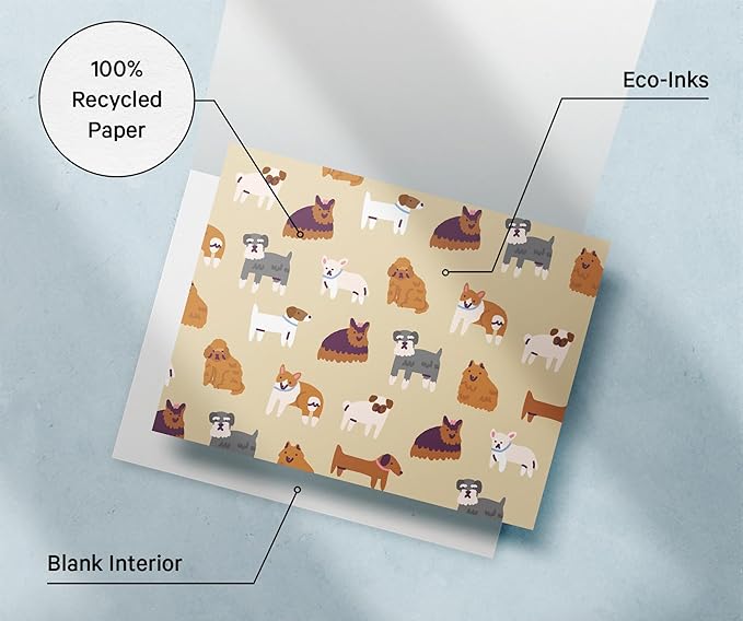 Twigs Paper Note Cards – 12 Assorted Dog Pattern Designs with Envelopes – Made in the USA – Eco-Friendly Blank Note Cards for Everyday Correspondence – 5.5 x 4.25 Inches