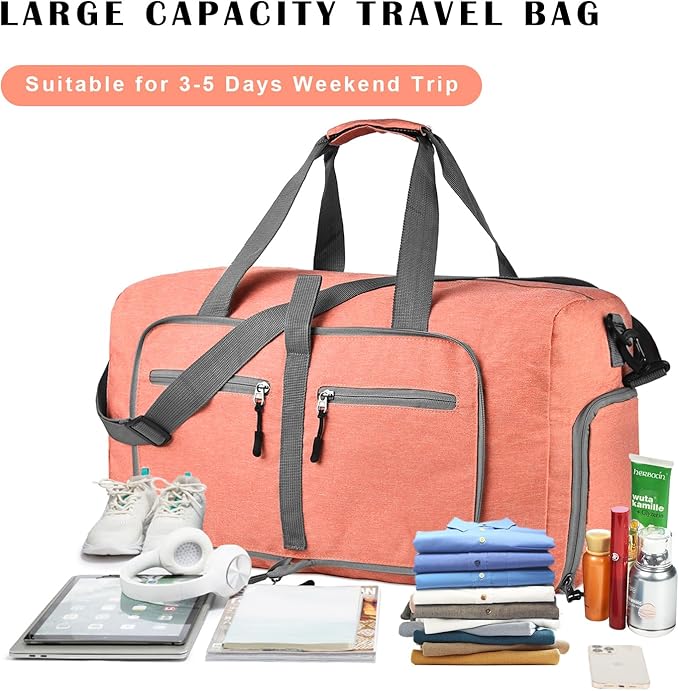 Dimayar 115L Travel Duffle Bag for Men Women - Foldable Duffel Bag with Shoes Compartment - Overnight Bags Waterproof & Tear Resistant(Orange)