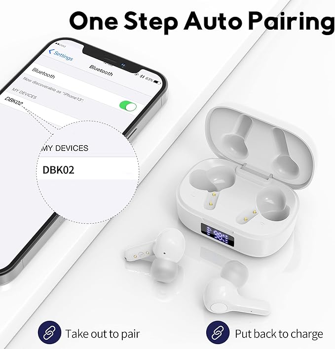 MOZOTER Bluetooth 5.3 Wireless Earbuds,Deep Bass Loud Sound Clear Call Noise Cancelling with 4 Microphones in-Ear Headphones with Wireless Charging Case Compatible for iPhone Android,Work-White