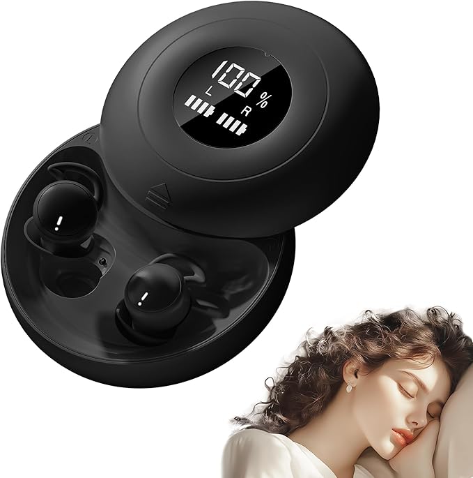 sunvito Sleep Earbuds for Side Sleepers, Mini Invisible Wireless Bluetooth 5.4 Micro Sleep Headphones, Hidden Earbuds with LED Screen for Small Ears Sleeping, Exercise, Working, Hiking (Black)