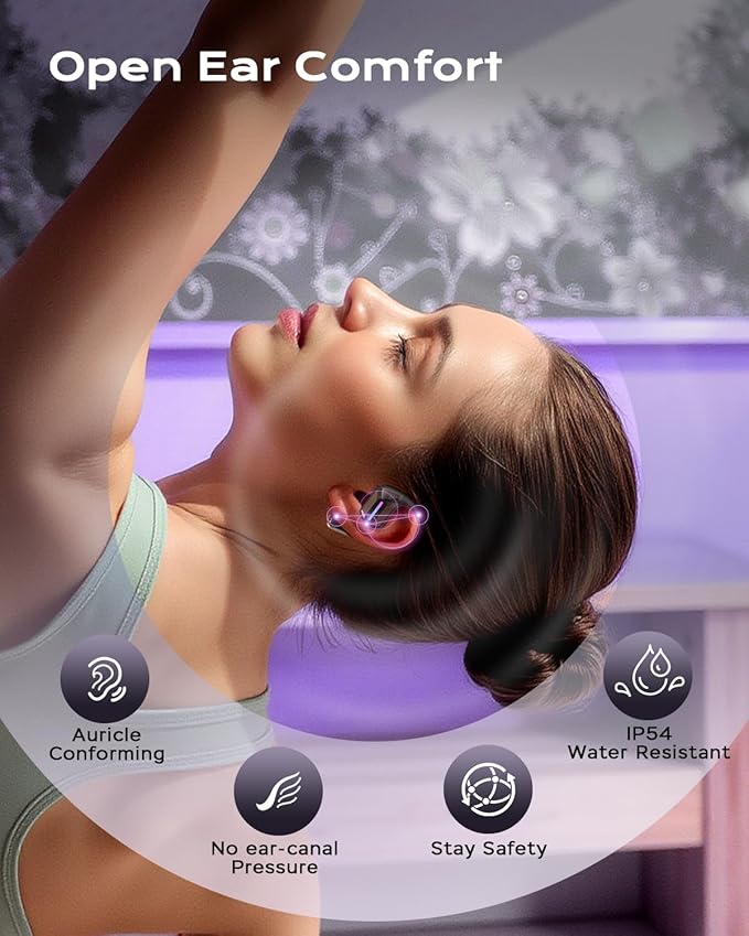 True Bone Conduction Headphones, Perfect for Night Running and Cycling, Aurora Mode(RGB Light) Open-Ear Headphones, Up to 30H Playtime with Charging Case, IP68 Water-Resistant, AAC/SBC