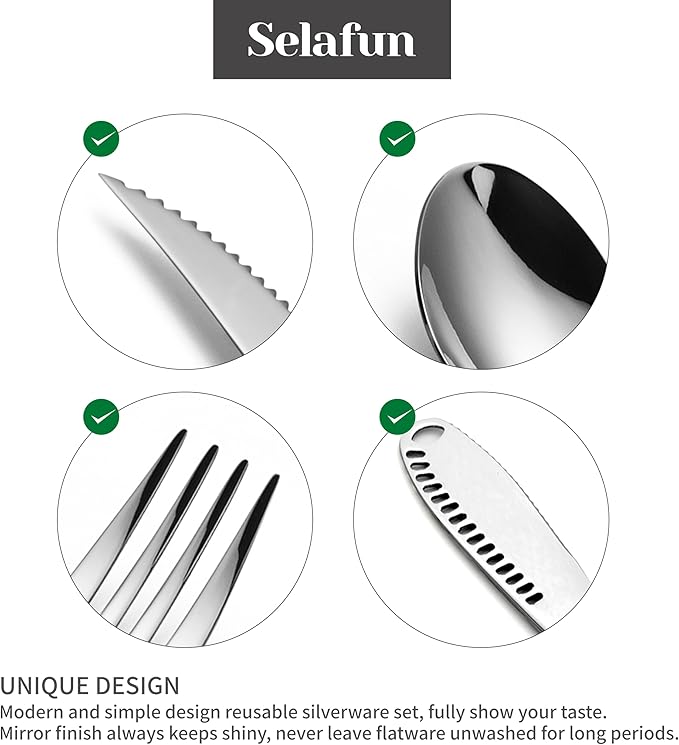 5-pieces Travel Set with Case Portable Silverware Utensils Set for work, Stainless Steel Reusable Flatware Set Cutlery Set for Camping Picnic Hiking Office (silver, 5.9)