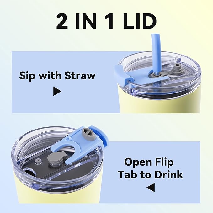 VEGOND 30 oz Insulated Stainless Steel Tumbler with lid and straw Double Wall Vacuum Travel Coffee Mug with Non-Slip Silicone Base, Sweat Proof Powder Coated Cup for Hot Cold Drinks, Blue and Green