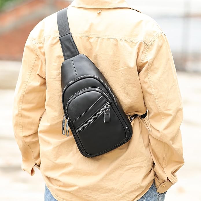 Genuine Leather Sling Bags for Men Crossbody Purse Vintage Small Messenger Shoulder Bag for Phone Side Chest Daypack Bag