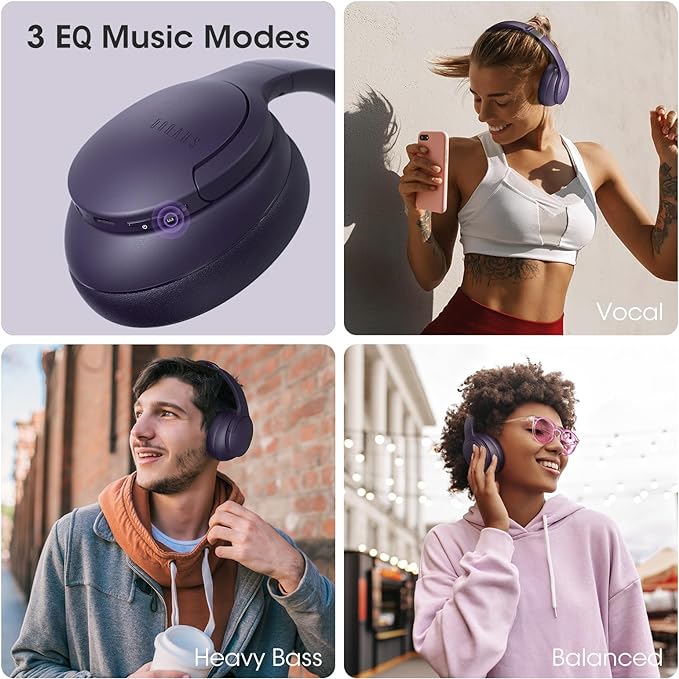 DOQAUS Upgrade Bluetooth Headphones Over Ear, 90H Playtime BT 5.3 Wireless Headphone EQ Modes, Built-in HD Mic, HiFi Stereo Sound, Deep Bass, Memory Foam Cups for Phone/PC&Travel/Gym/Workout