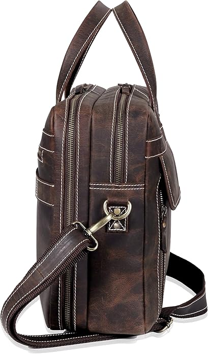 HLC 18 Inch Full Grain Leather Briefcase messenger shoulder bags for men and women