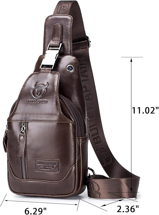 LUKZIJAES Genuine Leather Sling Bag for Men