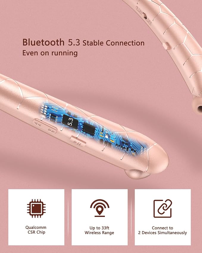 Neckband Bluetooth Headphone, Retractable Headphones with IPX5 Sweatproof & 18H Battery，Neckband Headphones for Gym, Running and Outdoor Sports Enthusiasts