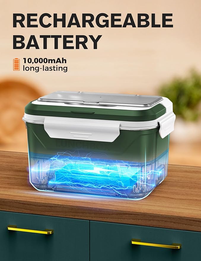 EAST OAK Cordless Electric Lunch Box for Adults, Heated Lunch Box Battery Powered with Automatic Heating, 5.5 Cups Portable Food Warmer with Removable Tray Divider