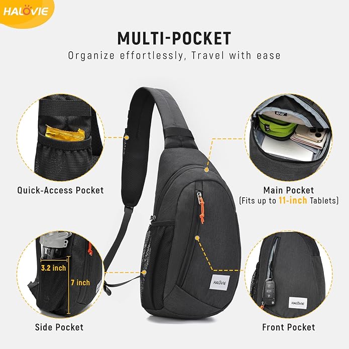 HALOVIE Anti Theft Crossbody Sling Bag RFID Travel Sling Backpack Lightweight Hiking Shoulder Chest Bag for Walking Work