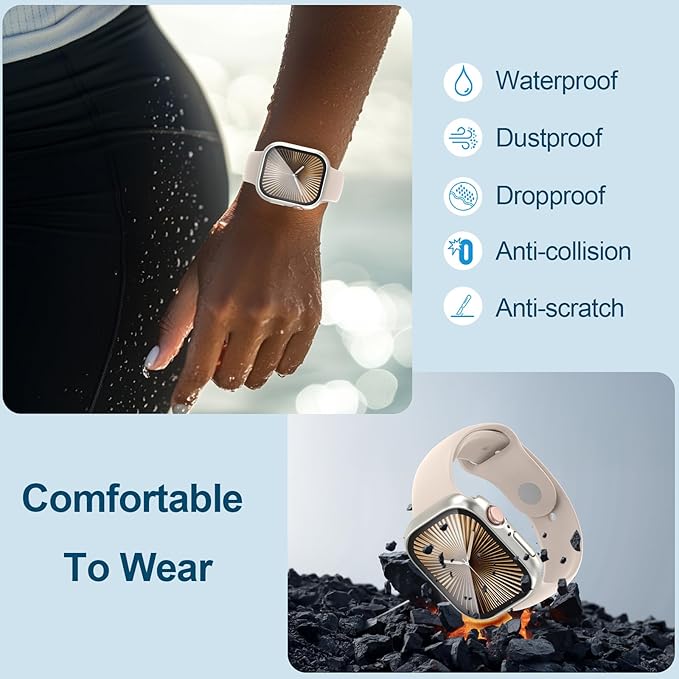 2 in 1 Waterproof Case for Apple Watch Screen Protector SE SE 2 SE 3(2025) Series 4 5 6 40mm Built-in Tempered Glass [Overal Protective] Ultra-Thin PC Bumper Cover Compatible iWatch