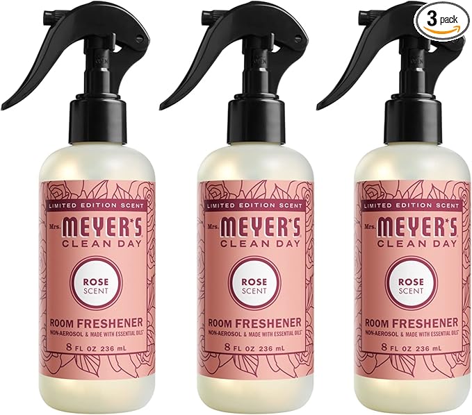 MRS. MEYER'S CLEAN DAY Room and Air Freshener Spray, Non-Aerosol Spray Bottle Infused with Essential Oils, Limited Edition Rose, 8 fl. oz - Pack of 3