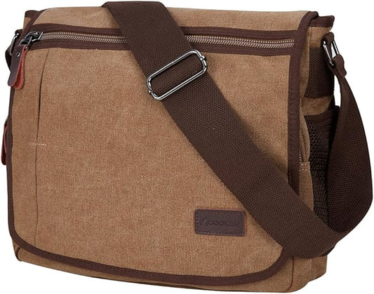 Modoker Messenger Bag for Men, 13 Inches Laptop Satchel Bags, Canvas Shoulder Bag with Bottle Pocket