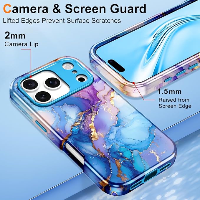 Btscase for iPhone 17 Pro Case [Compatible with Magsafe] [Military-Grade Drop Protection] Slim Anti-Scratch Smooth Touch TPU Bumper Shockproof Magnetic Phone Case for Women Girls Men, Blue Gold