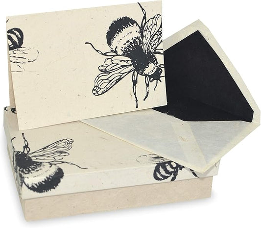 Kathmandu Valley Co. Nepali Cherish Greeting Card & Envelope Box Set with Handmade Lokta Paper from Nepal, 15 Cards (Bees)