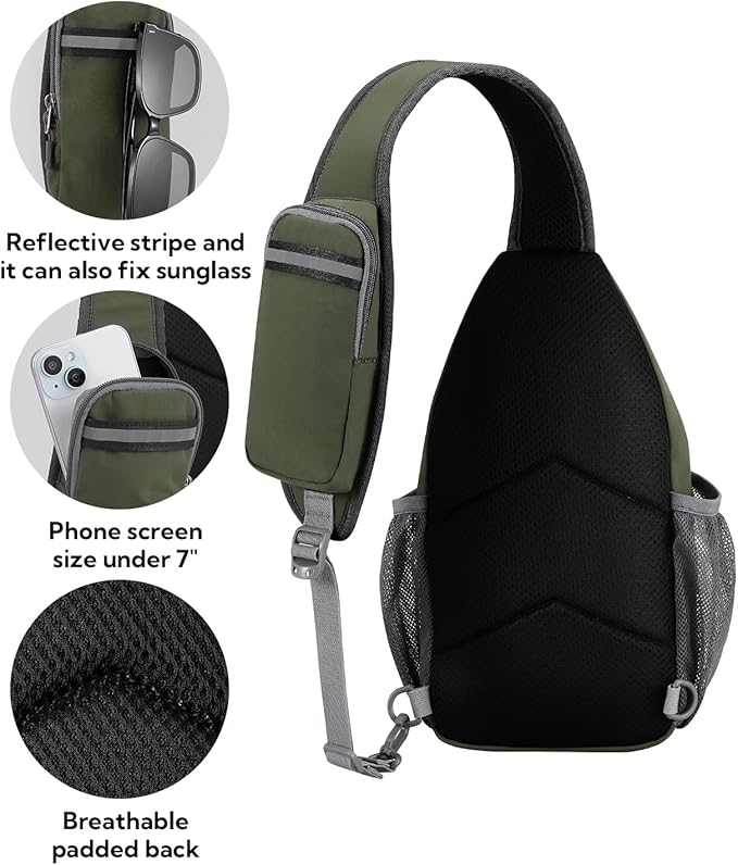 WATERFLY Crossbody Sling Backpack Sling Bag Travel Hiking Chest Bags Daypack (Dark Green)
