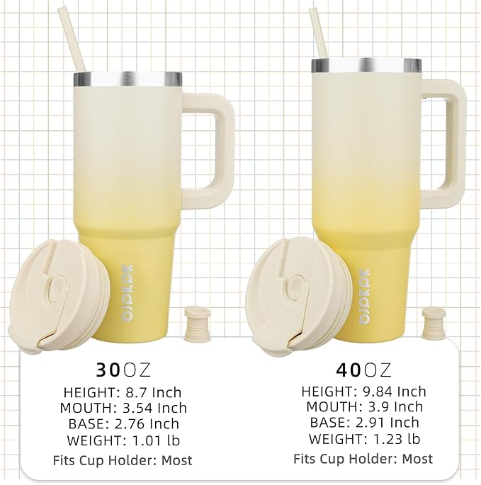 BJPKPK 40 oz Tumbler With Handle Insulated Tumblers With Lid And Straw Stainless Steel Thermal Cup,Lemon