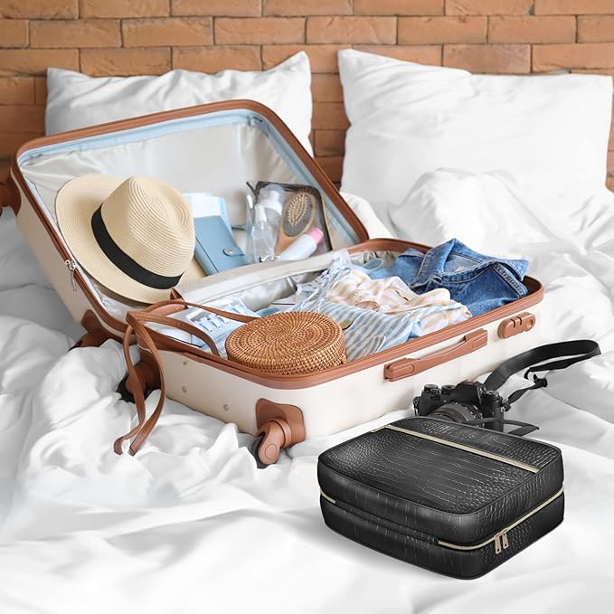 Dot&Dot Spacious Leather Toiletry Bathroom Bag - Hanging Travel Toiletry Bag for Women - Men's & Women's Toiletries Makeup and Cosmetic Organizer for Traveling Women