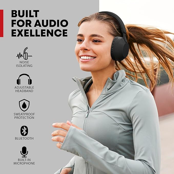 Gabba Goods Aura Premium Wireless Over-Ear Headphones, Built-in Mic, SD Card, High-Res Audio, 6H Playtime, for Travel, Home, Work TV,PC,Gaming,Cellphone (Black)