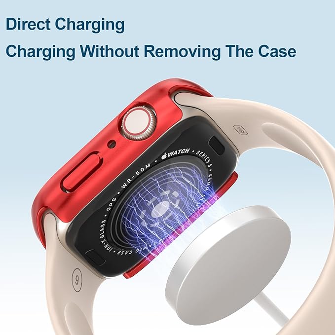 2 in 1 Waterproof Case for Apple Watch Screen Protector 41mm Series 7 8 9 Accessories with Tempered Glass Film Face Protective & PC Bumper Cover Compatible iWatch 41mm