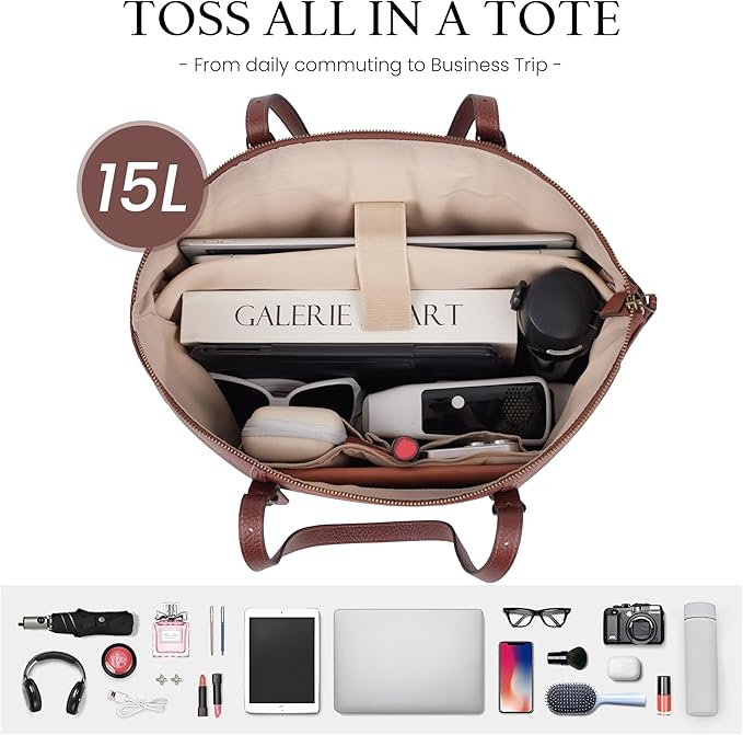 befen Genuine Leather Tote Bag for Women Large Work Tote Purse with Zipper Leather Shoulder Handbags with Adjustable Strap