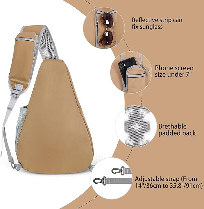 ZOMAKE Sling Bag,Small Crossbody Sling Backpack,Water Resistant Shoulder Daypack for Travel,Anti Thief Chest Bag for Hiking(Brown,Cyan)