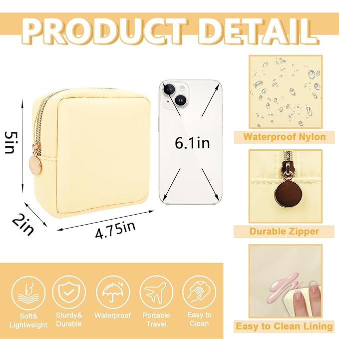 Mini Makeup Pouch for Purse, Small Cosmetic Bag Pouch Nylon Travel Toiletry Organizers for Women Girls, Cute Zipper Pouch Coin Purse Preppy Storage Bag for School Work(Mini-Sand)