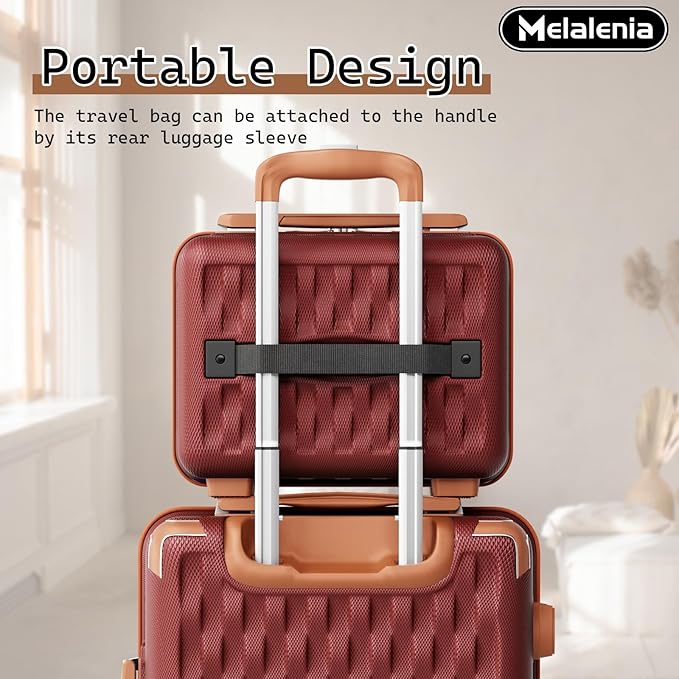Melalenia Luggage Sets 7 Piece Hard Shell Carry on Suitcase with Spinner Wheels and TSA Lock, Lightweight Travel Duffel Bag for Women, Men, Red Brown