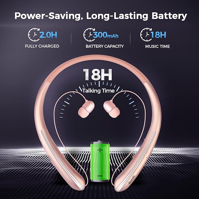 Neckband Bluetooth Headphones, Bluetooth 5.4 Wireless Headphone with Retractable Earbud,CVC8.0 Noise Cancelling, 15Hrs Playtime, IPX5 Waterproof Around The Neck Headphones for Sport (Rose Gold 2025)