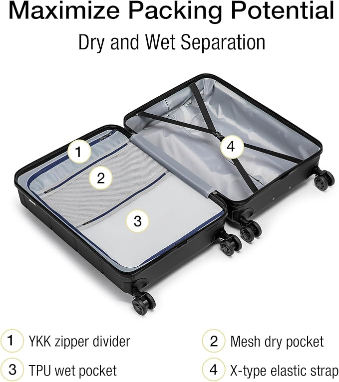 KYME Carry On Luggage 22x14x9 Airline Approved Expandable with Cup Holder 20 Inch Hardshell Carry-On Suitcase with Spinner Wheels TSA Lock Small Lightweight Travel Rolling Luggage Black