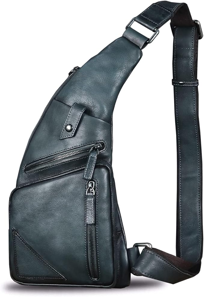 Genuine Leather Sling Bag for Men Vintage Handmade Crossbody Daypack Hiking Backpack Retro Crossbody Shoulder Bags (Grey)