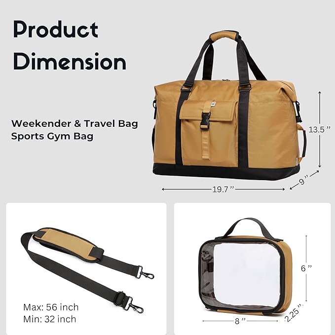 SUNNY BIRD Duffel with Utility Pouch, 40L Weekender Overnight Bag with Shoe Compartment for Travel and Sports (Brown and black)