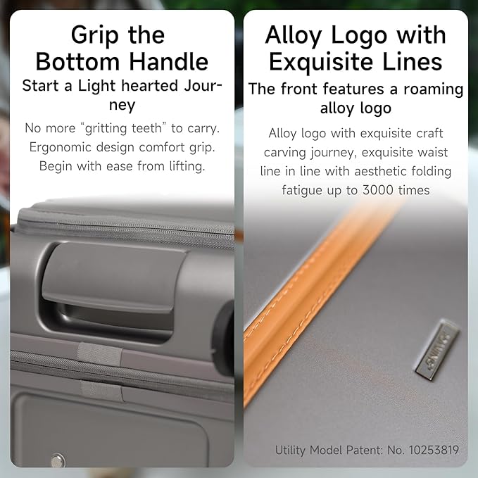 ROAMING Expandable 24-Inch Checked Luggage with Mute Brake Wheels Airline Approved Hard Shell Suitcases with Front Pocket Top Opening Luggage with TSA Lock for Short Business Travel, Palm Grey