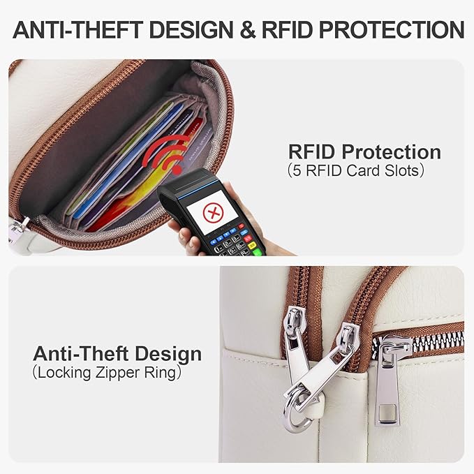 Anti Theft Crossbody Bags for Women Travel Chest Sling Bag Leather RFID Purse Fanny Pack Beige