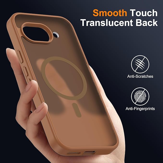 Compatible with Google Pixel 9A Case with Magnetic [Compatible with Mag-Safe][Military Grade Drop Protection] Slim Translucent Matte Phone Case with Anti-Fingerprint Tech, Brown