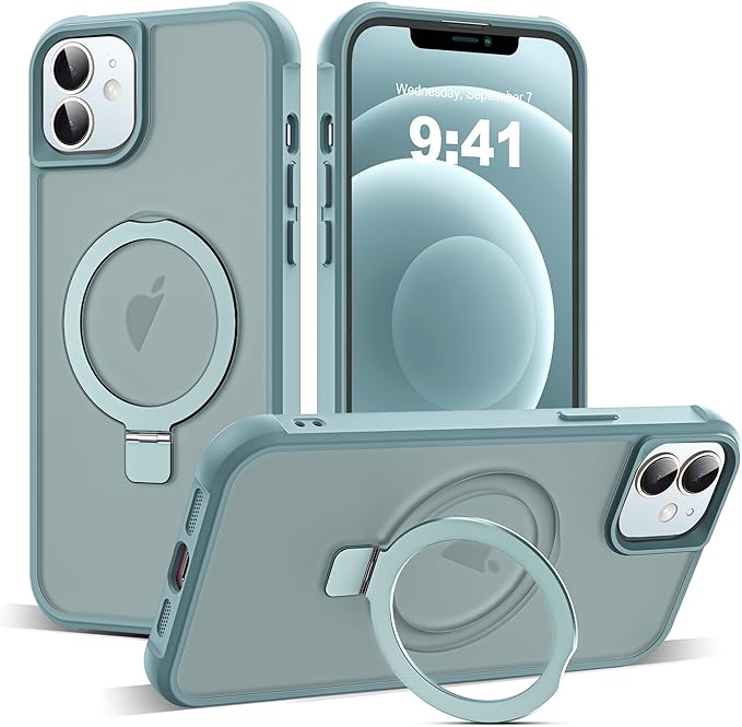 Compatible with iPhone 12 Case & iPhone 12 Pro Case with Invisible Magnetic O-Ring Stand Translucent Phone Cases 6.1" [Compatible with Mag-Safe][Great Grip Feeling], Blue