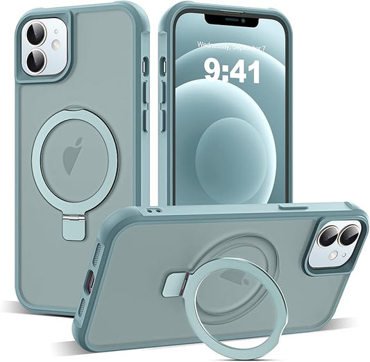 Compatible with iPhone 12 Case & iPhone 12 Pro Case with Invisible Magnetic O-Ring Stand Translucent Phone Cases 6.1" [Compatible with Mag-Safe][Great Grip Feeling], Blue